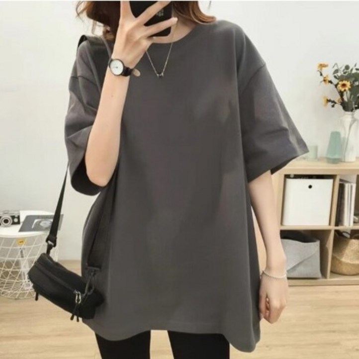 티드로 여성 오버핏 반팔티 롱 반팔티셔츠