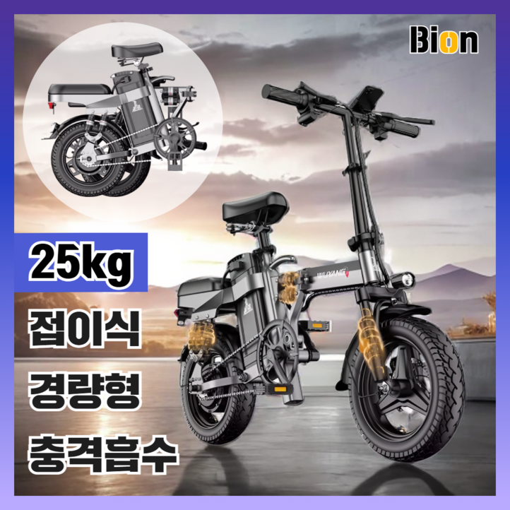 바이온 접이식 전기자전거 전동 배달 출퇴근 자전거 바이크 미니벨로 가성비, 기본형 15A60km, 경량스틸 바이온 접이식 전기자전거 전동 배달 출퇴근 자전거 바이크 미니벨로 가성비, 기본형 15A60km, 경량스틸