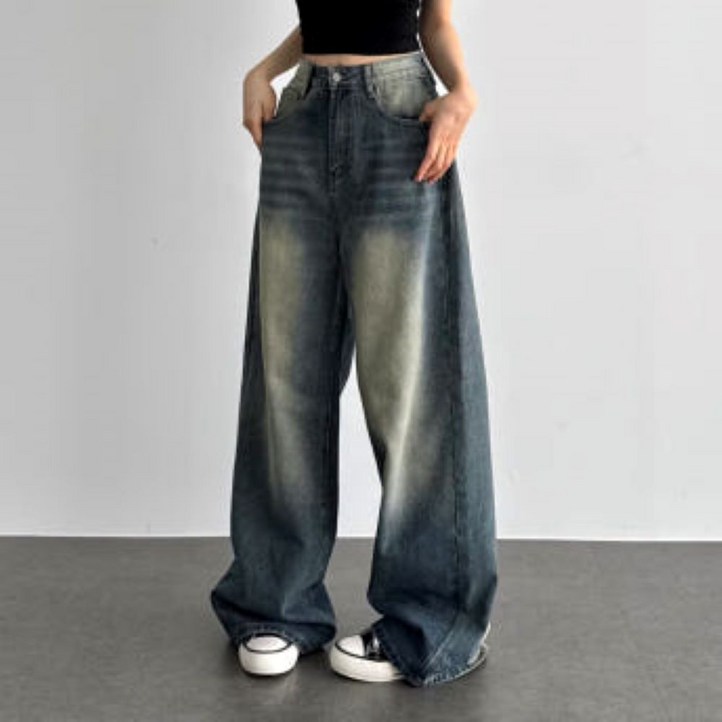 키작녀청바지 연청바지 키작진 와이드 청바지 세미와이드