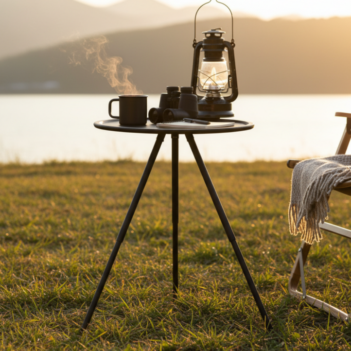 위즈쇼퍼 초경량 튼튼한 사이드 캠핑 테이블, 블랙