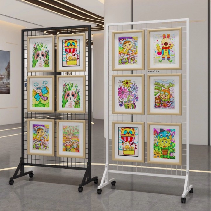 그리드엣지 네트망 파티션 철제 이동식 전시 작품 스탠드 미술, 화이트, 2개