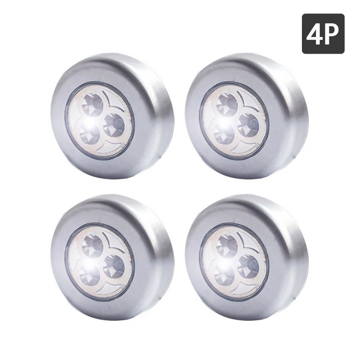 붙이는조명 LED 라이트 터치라이트 4개 1세트 AAA건전지용(미포함), 화이트 4P 2091711685