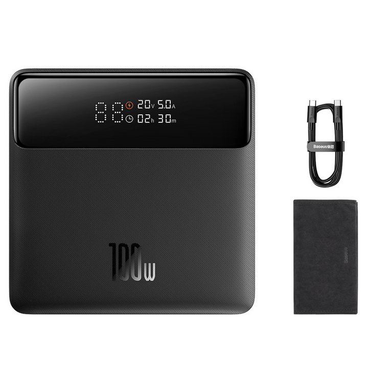 베이스어스 블레이드 2세대 100W 20000mAh HD 에디션 슬림 노트북 고출력 LED 디스플레이 보조배터리  C to C 100W 초고속충전 케이블 50cm