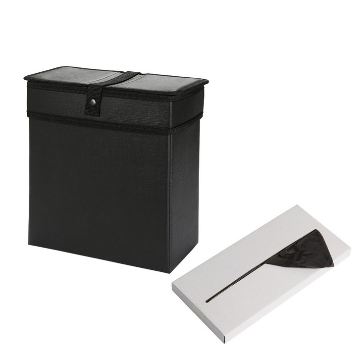 케이엠모터스 알라딘 차량용 쓰레기통 II 덮개형 블랙 + 비닐 봉투 50p 세트