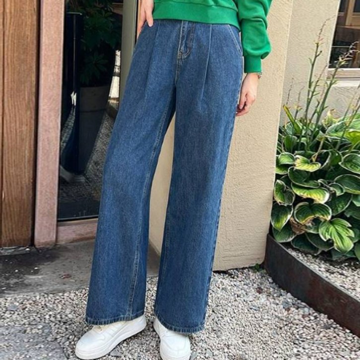 피핀 여성용 숏/중/롱 어텀 핀턱 와이드 데님 팬츠 롱 710113