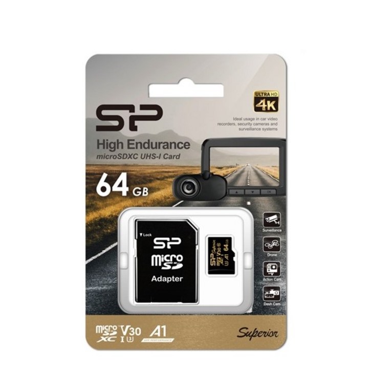 실리콘파워 Golden High Endurance A1 V30 블랙박스용 microSD 메모리카드, 64GB 10
