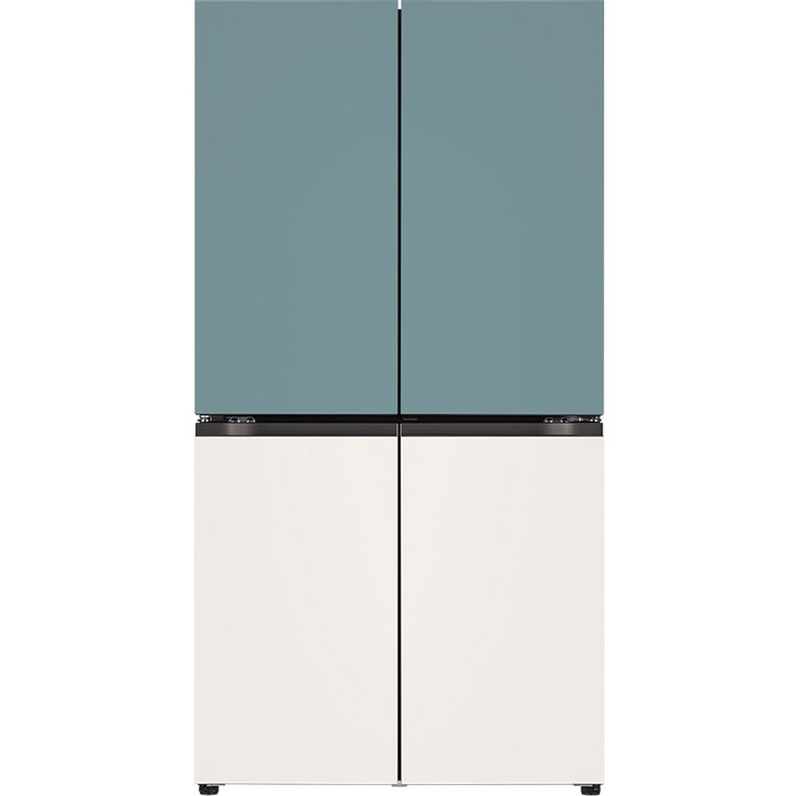 LG전자 디오스 오브제컬렉션 4도어 냉장고 T873MTE111 870L 방문설치, T873MTE111, 클레이민트(상), 베이지(하)