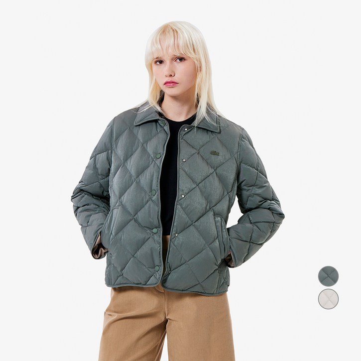 라코스테 여성용 다이아퀼팅 카라 다운 패딩점퍼 BF265E55N