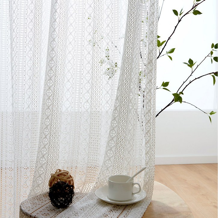 사라하우스 레이스 가리개 뜨개 빈티지 자수 커튼 핀형