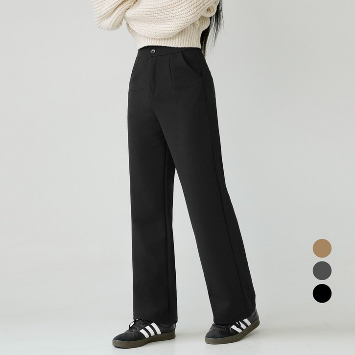 코튼클로젯 여성용 히든밴딩 핀턱 라인 기모 세미 일자 슬랙스