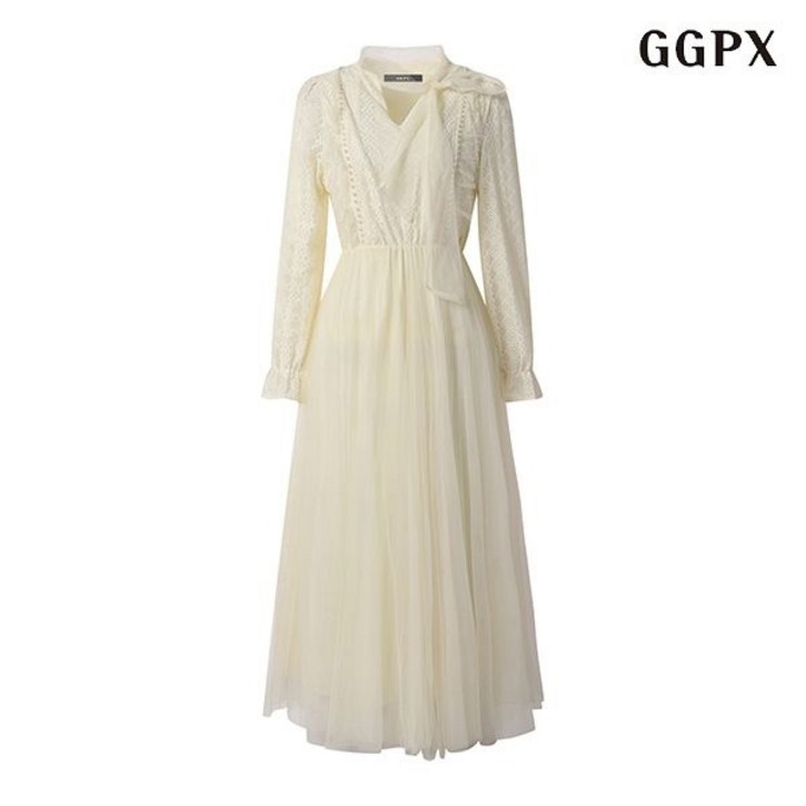 GGPX 지지피엑스 진주 타이넥 레이스 쉬폰 원피스 GPAOW007D JTG343 NQC435