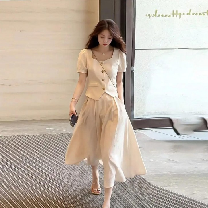 여름 여성 투피스 세트 패션 고급 빅사이즈 하객룩 롱 스커트 세트 프렌치 데일리룩 오피스룩 투피스 치마 투피스