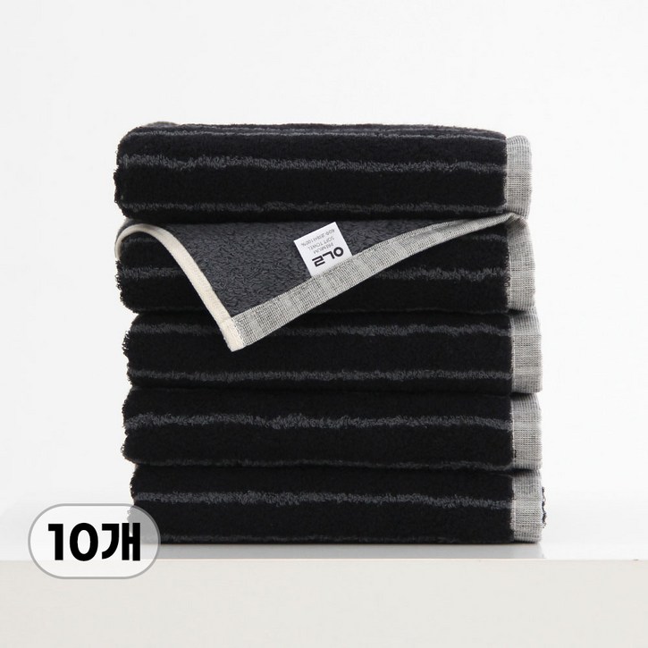 [수건킹] 60수 스트라이프 선염 수건 220g 호텔수건 프리미엄 수건, 10개, 다크섀도우