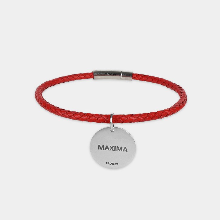 MX PET 가죽 매듭 목걸이 인식표 329X RED 레드 강아지 고양이 이름표 깊은 양면 각인, 1개, 버튼라운드바실버