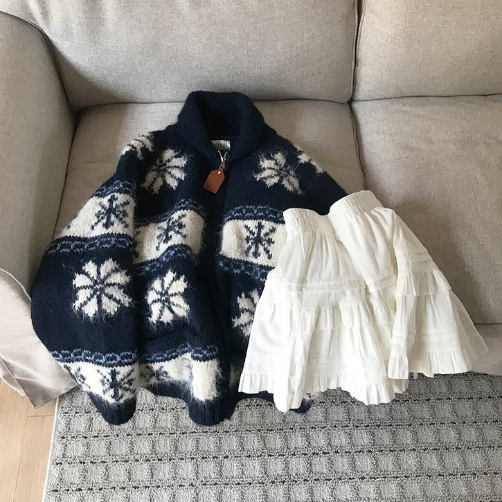 눈송이 노르딕 오버핏 집업 니트 가디건