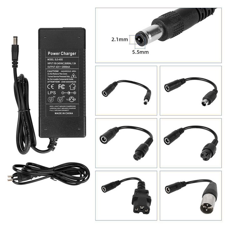 전기자전거 전동킥보드 36V 배터리용 42V 2A 충전기 어댑터+6단자, 1개