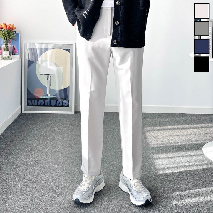 놈시크 2840 남자 얇은 기모 슬랙스 링클프리 스판 9부 10부 바지 빅사이즈