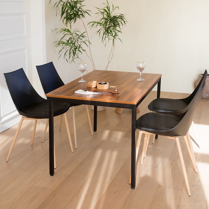 소담갤러리 멀바우 스틸 4인용 식탁세트 1200 테이블 C, 식탁+의자블랙 6
