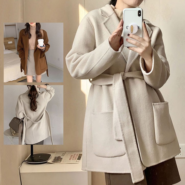 모직코트 여성 고급스러운 기질 보온 오버핏 패션 세미 세련된 핸드메이드코트 울코트