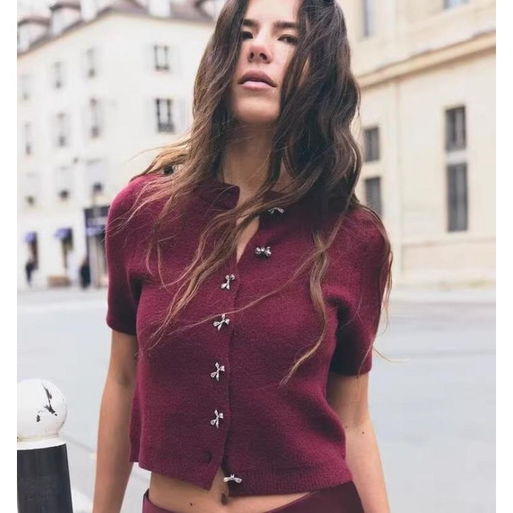 14H12104 자라여자반팔가디건 니트가디건 숏 슬림 9598201