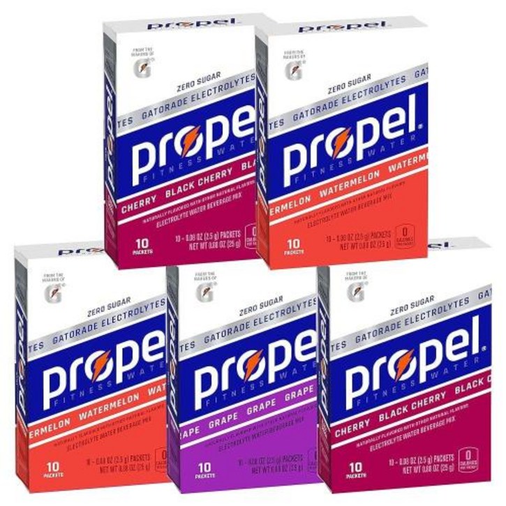Propel 파우더 패킷 3가지 맛 버라이어티 팩 전해질 비타민 및 설탕 없음 포장은 다를 수 있음 10개5팩
