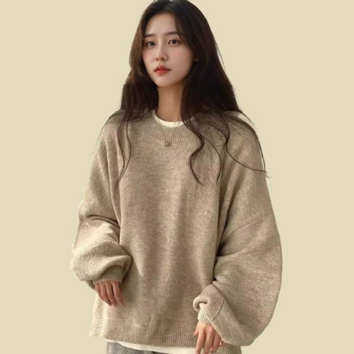 라운드넥 오버사이즈 옆절개 디테일 티셔츠 니트 소재 ksh67308Ao