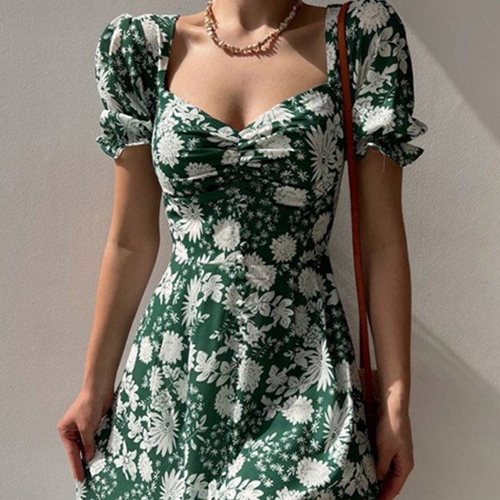 에리페 여성용 포피 플라워 패턴 미디 원피스