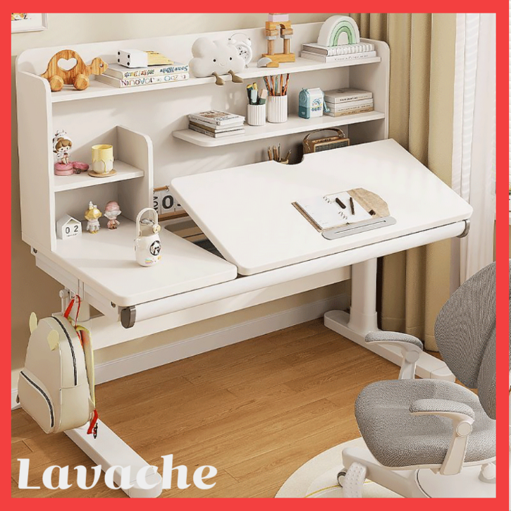 라바체 오래쓰는 초등학생책상 높이조절책상 학생 책상 세트 아이 각도조절 모션책상, 화이트 책꽂이(1단)