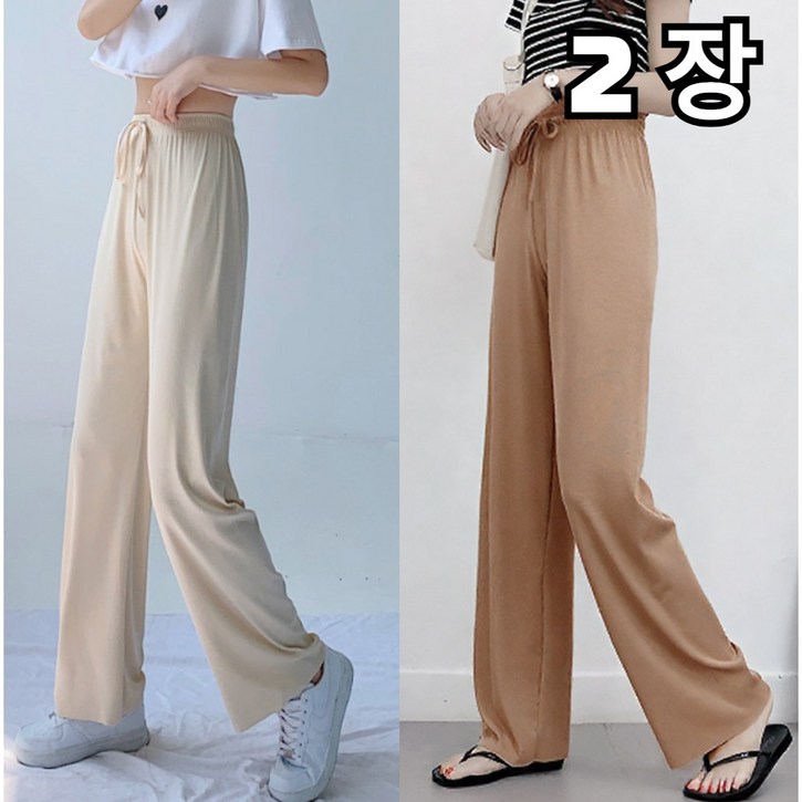 아일루미 여름 여성 쿨링 바지 와이드 밴딩 팬츠