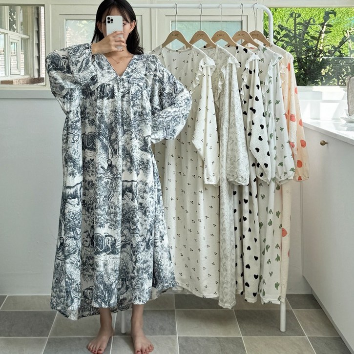 뜨왈 빅사이즈 긴팔 감성 원피스 파자마 홈웨어 44부터120까지