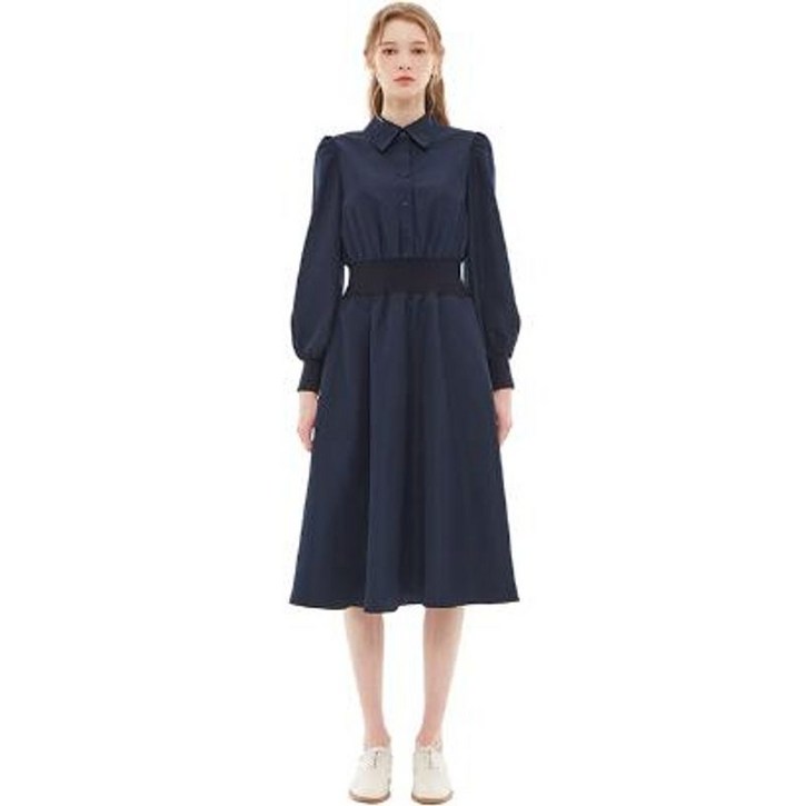 플라스틱아일랜드 셔츠형 반오픈 밴딩 원피스 PP1WO267