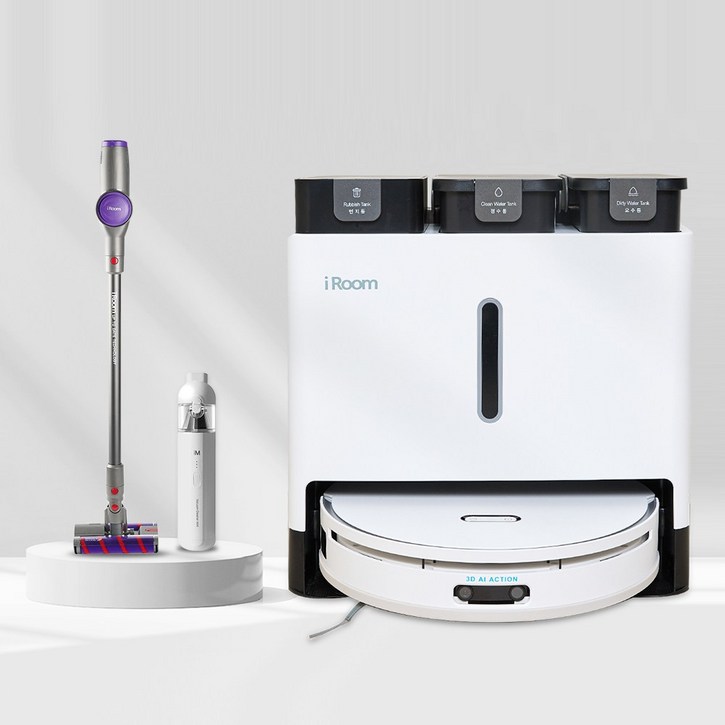 물걸레 자동 세척 건조 먼지비움 올인원 Ai 로봇청소기 + 핸디청소기 + BLDC 듀얼브러쉬 스틱청소기