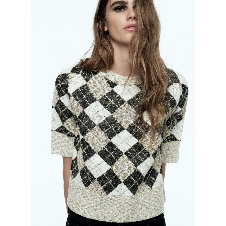 11H12104 자라여자 반팔니트 아가일니트 스팽글 2893193