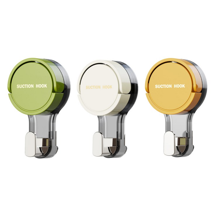 일상채움 다회용 강력 흡착식 컬러 다용도 걸이 후크 주방 욕실, 3개, 아이보리그린옐로우