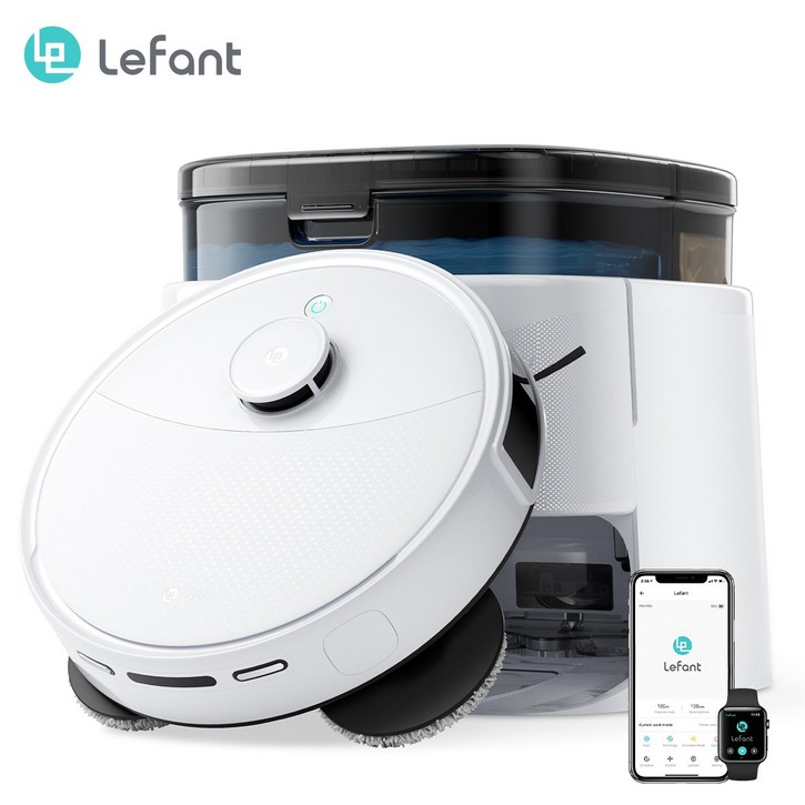 Lefant (르팡) M3 올인원로봇청소기 12000pa 경이로운 흡입력 자동 먼지비움 자동 온수세척 다기능앱제어, 화이트, 단품