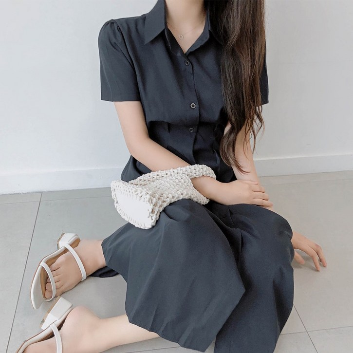 리즐 카라 단추 셔츠 롱 원피스 리즐 카라 단추 셔츠 롱 원피스