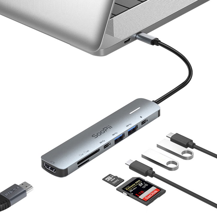 Soopii PD 100W 충전 7in1 USB C타입 멀티 허브 썬더볼트 확장 DS71