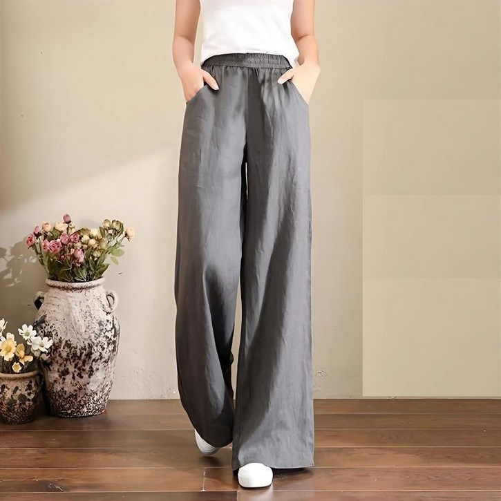 여성용 통기성 좋은 와이드 면 린넨 혼방 쿨 와이드 팬츠