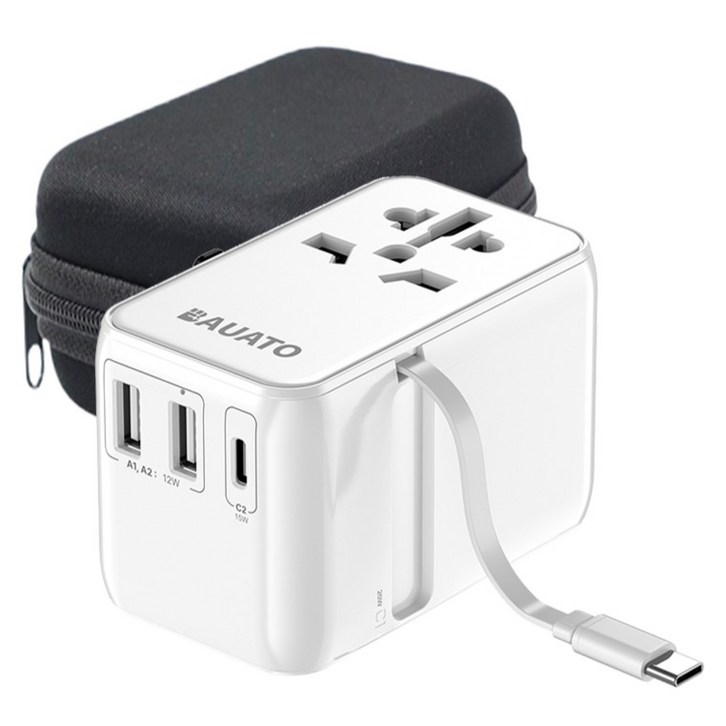 바우아토 릴타입 케이블 일체형 31포트 고속 충전 멀티어댑터 플러그, 1개, 화이트