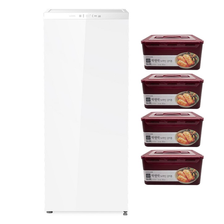 루컴즈 김치다움mini 122L 스탠드형 1도어 김치냉장고  락앤락 김치통 4p 세트 방문설치, 화이트, R123M01L