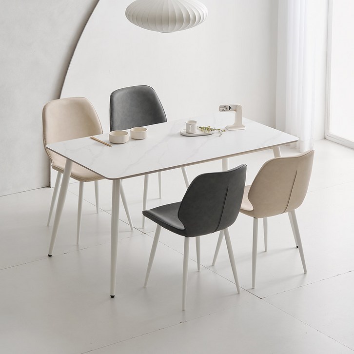 라로퍼니처 밀크 1250 포세린 통 세라믹 식탁 4인용  테이블 의자 세트 방문설치, 화이트식탁, 아이보리, 그레이의자, 일반의자 4