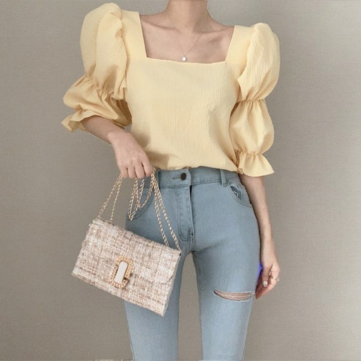 패션고리 여성 스퀘어넥 데일리 벌룬 블라우스 H1087
