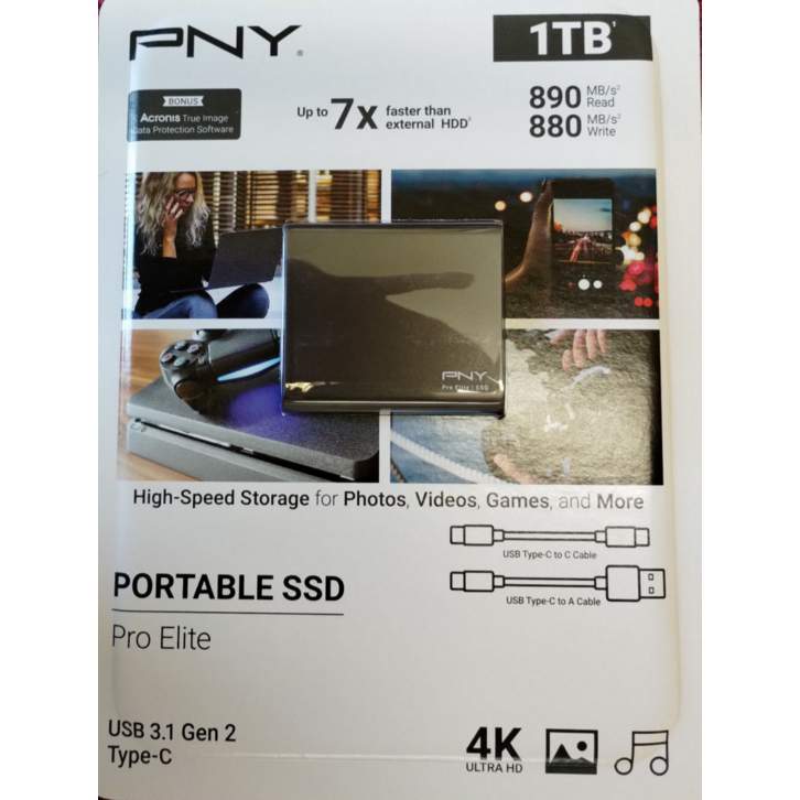 PNY Pro 엘리트 1TB 휴대용 SSD 솔리드 스테이트 드라이브[세금포함] [정품] USB3.1 Gen 2 타입 C with Acronis True Image 186454607