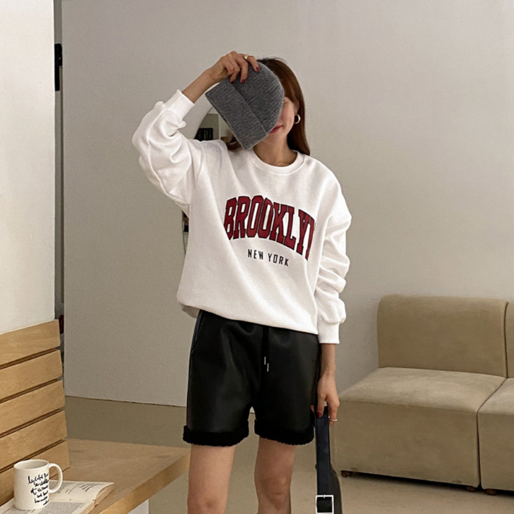 데일리 브루클린 루즈핏 박스 기모 맨투맨 티셔츠 커플룩