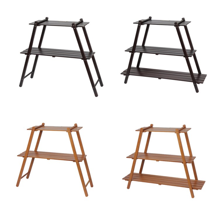 몽크로스 캠핑 원목 우드 쉘프 선반, 1개, 2단, 브라운