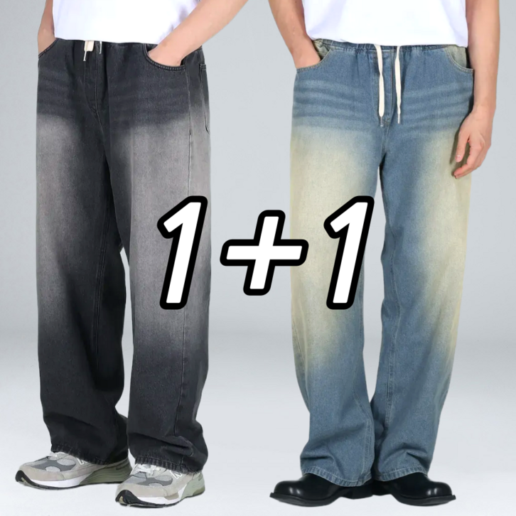 11 남자 덤블 워싱 밴딩 세미 와이드 청바지 데님 팬츠 빅사이즈 66552