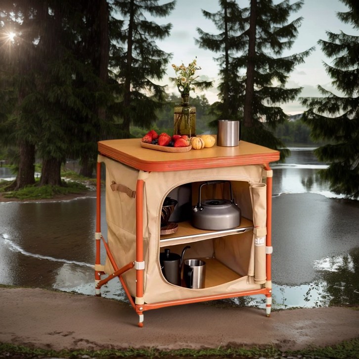 트리언 아웃도어 캠핑 쉘프 선반 접이식 캠핑 테이블 캐비닛 수납장