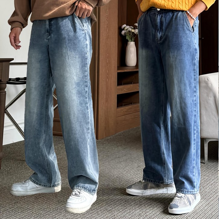 남자 세미와이드 샌드워싱 뒷밴딩 데님 청바지 팬츠 빅사이즈 남자 세미와이드 샌드워싱 뒷밴딩 데님 청바지 팬츠 빅사이즈