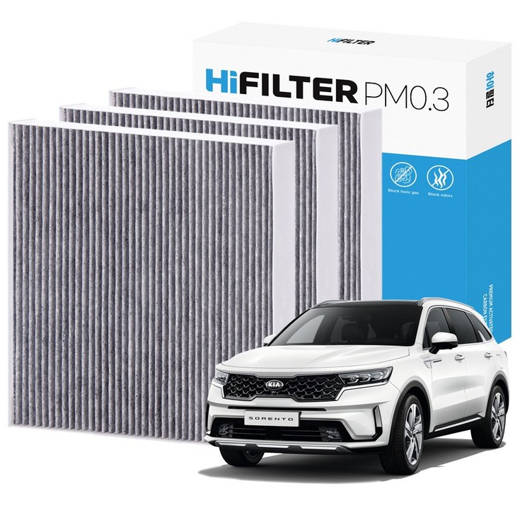 21 하이필터 PM 0.3 활성탄 자동차 에어컨 필터 기아, 3개, 쏘렌토 HEV 4세대MQ4 HIL112