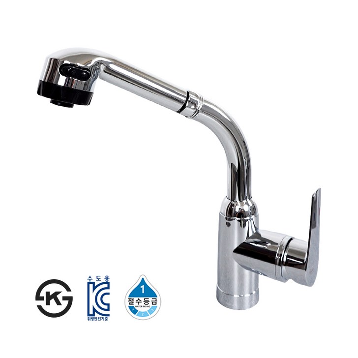 아바스 국산 KS인증 싱크대 원홀 수도꼭지 측면손잡이 씽크대 싱크대수도꼭지 주방수전, 1세트